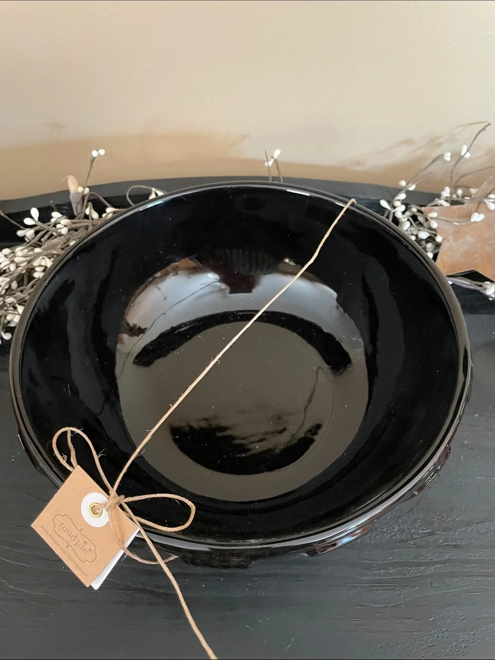 NWT Mud Pie Speckled Cream/Black Stone Salad/Serving Bowl - 10”x4”